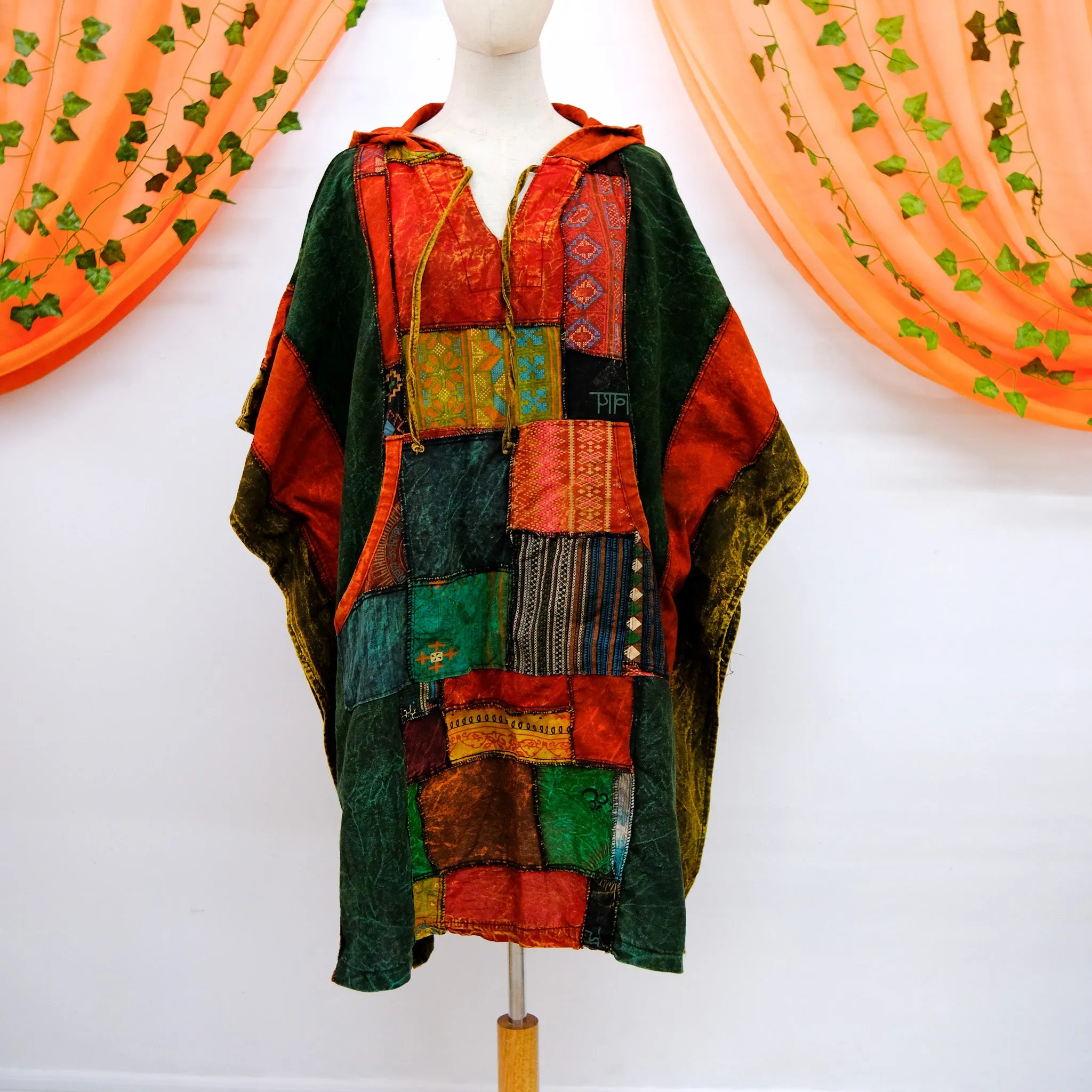 Patchwork Cotton Unisex Poncho