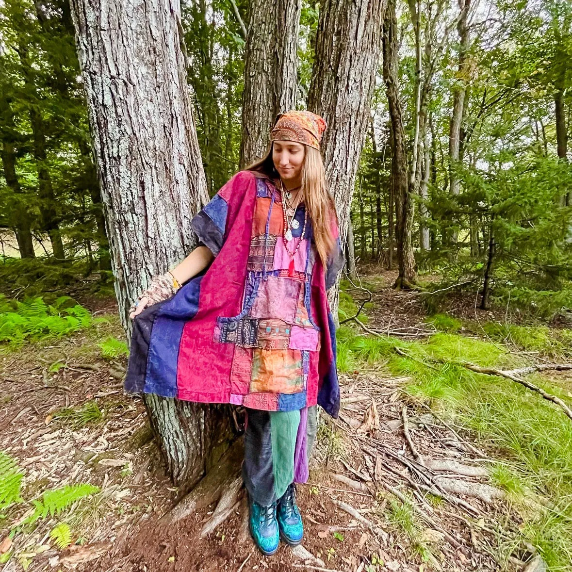 Patchwork Cotton Unisex Poncho