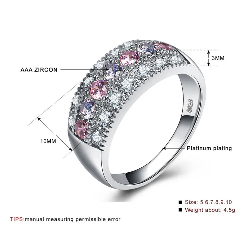 Pink & White CZ Crystals Silver Band Romantic Ring