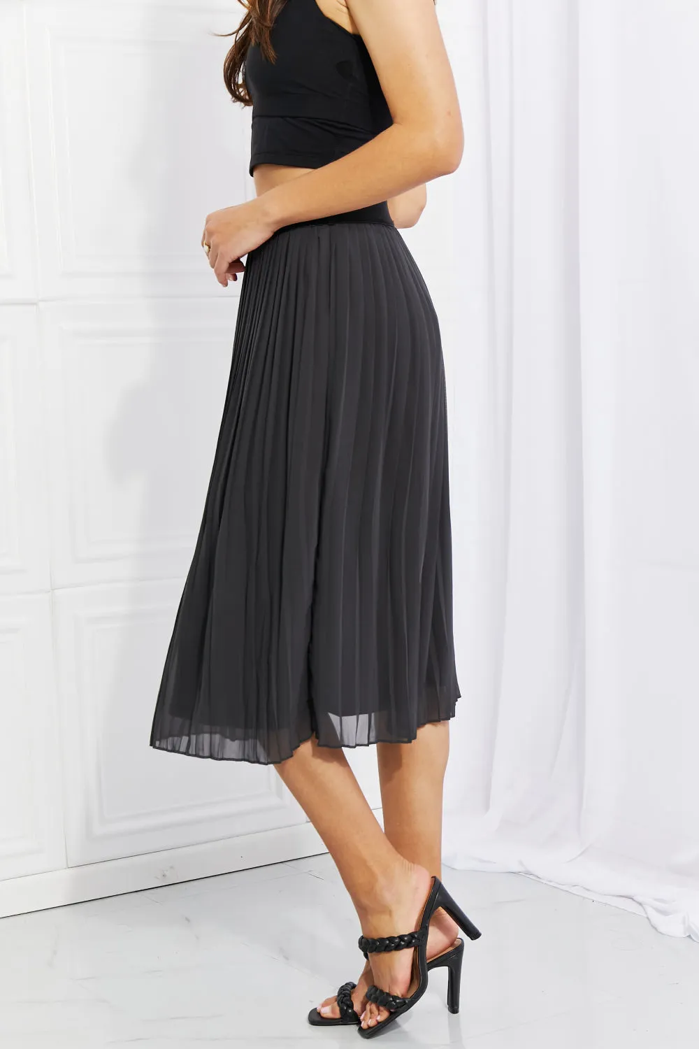 Romantic At Heart Pleated Chiffon Midi Skirt in Dark Grey