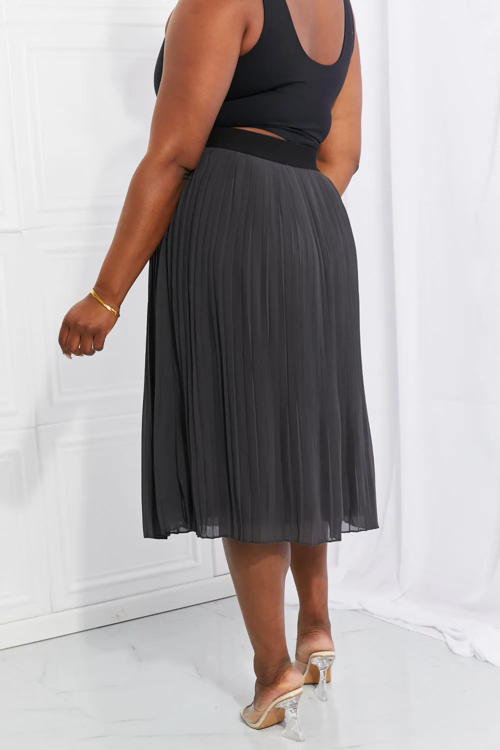 Romantic At Heart Pleated Chiffon Midi Skirt in Dark Grey