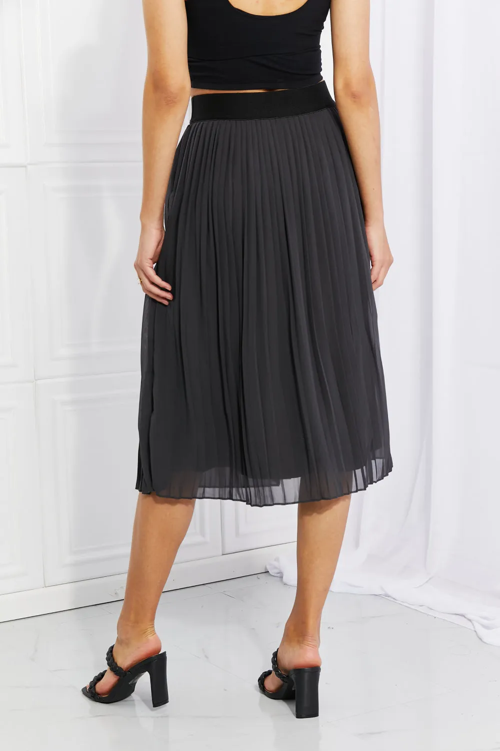 Romantic At Heart Pleated Chiffon Midi Skirt in Dark Grey