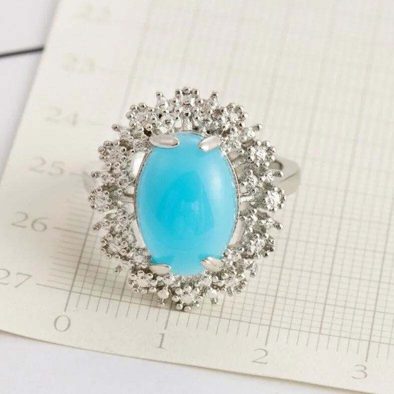 Romantic Blue Opal Stone Ring - 925 Sterling Silver