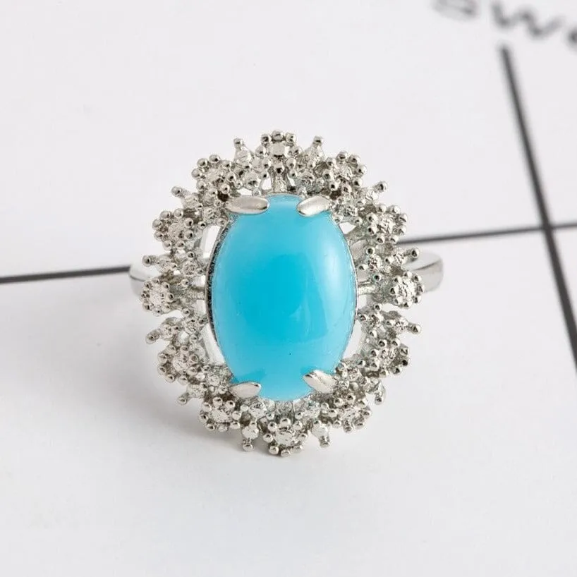 Romantic Blue Opal Stone Ring - 925 Sterling Silver