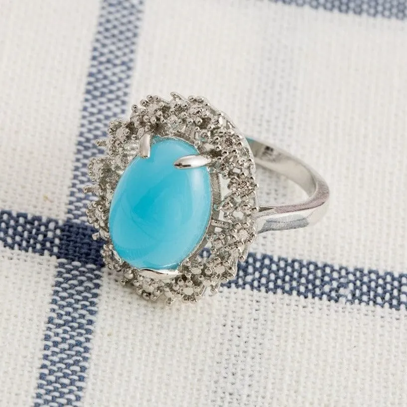 Romantic Blue Opal Stone Ring - 925 Sterling Silver