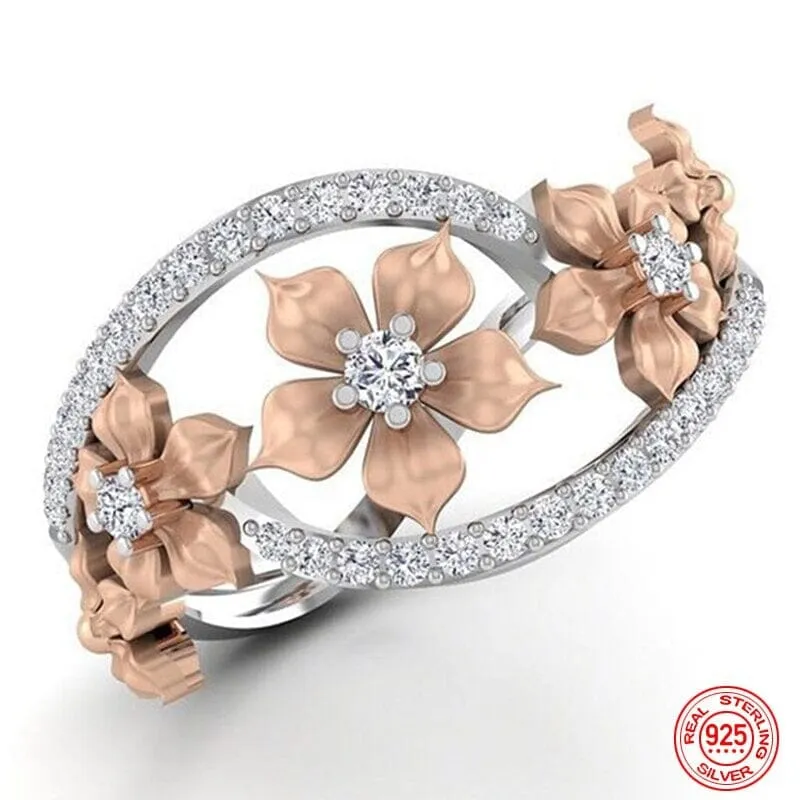 Romantic Champagne Flowers Party Ring - 925 Sterling Silver