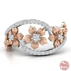 Romantic Champagne Flowers Party Ring - 925 Sterling Silver