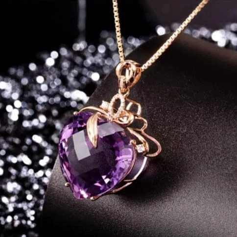 Romantic Heart Shaped Amethyst Gemstone Jewelry Set