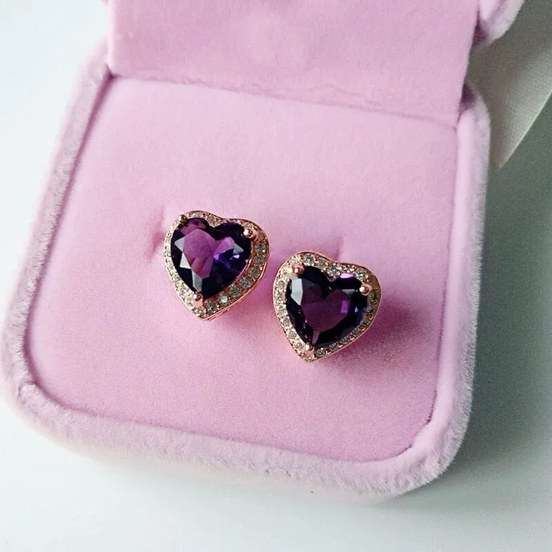 Romantic Heart Shaped Amethyst Gemstone Jewelry Set