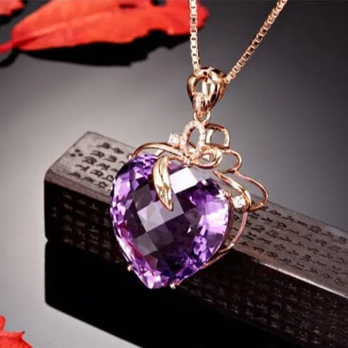 Romantic Heart Shaped Amethyst Gemstone Jewelry Set