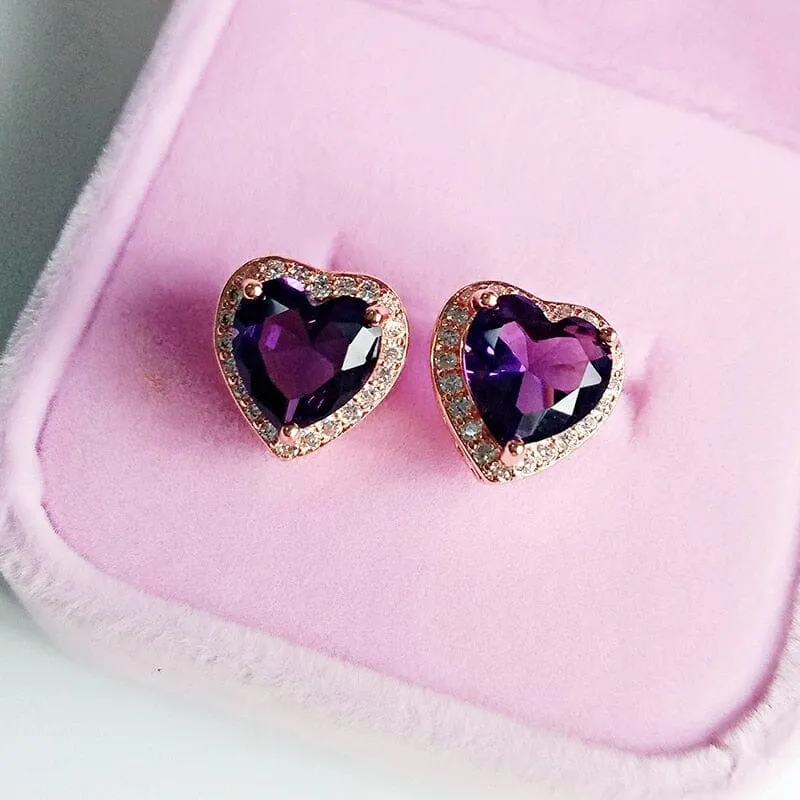 Romantic Heart Shaped Amethyst Gemstone Jewelry Set