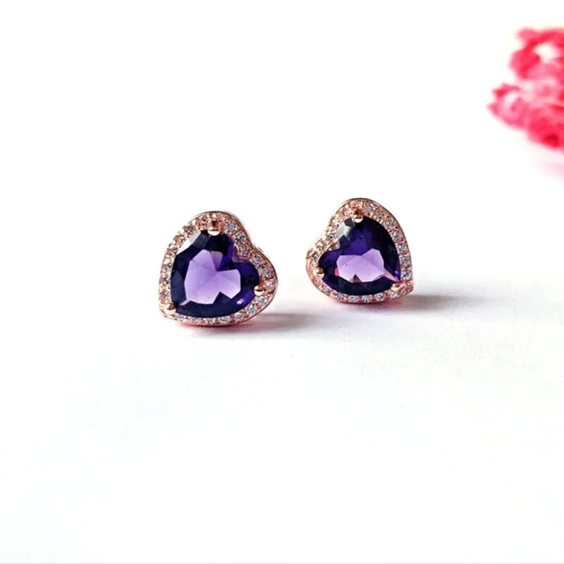 Romantic Heart Shaped Amethyst Gemstone Jewelry Set