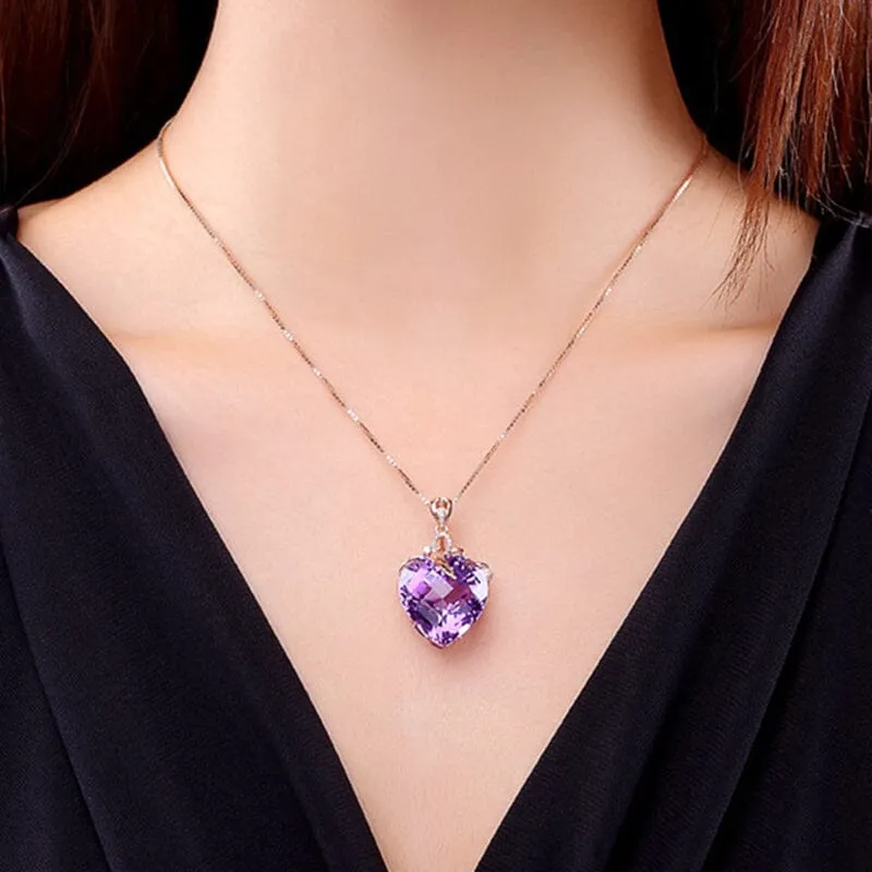 Romantic Heart Shaped Amethyst Gemstone Jewelry Set