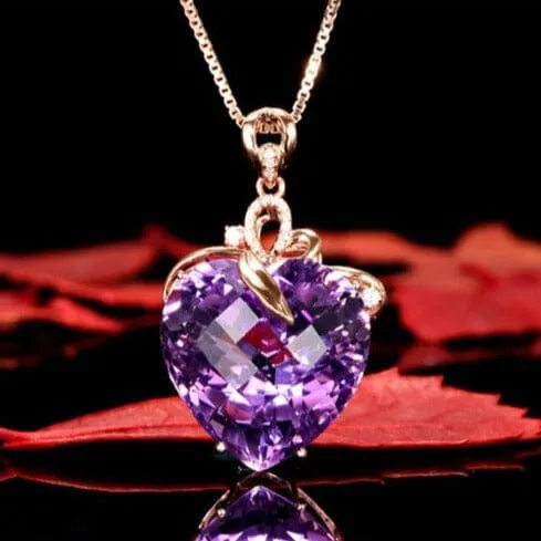 Romantic Heart Shaped Amethyst Gemstone Jewelry Set