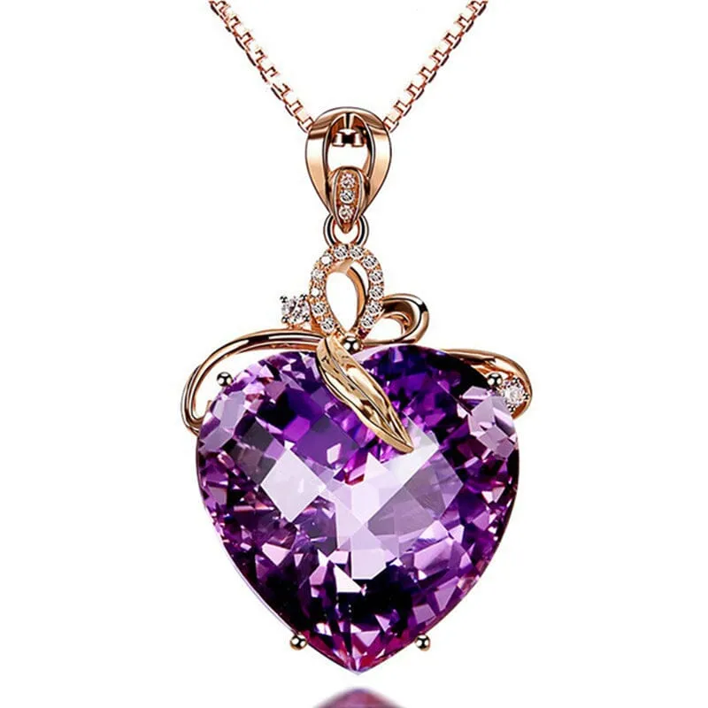 Romantic Heart Shaped Amethyst Gemstone Jewelry Set