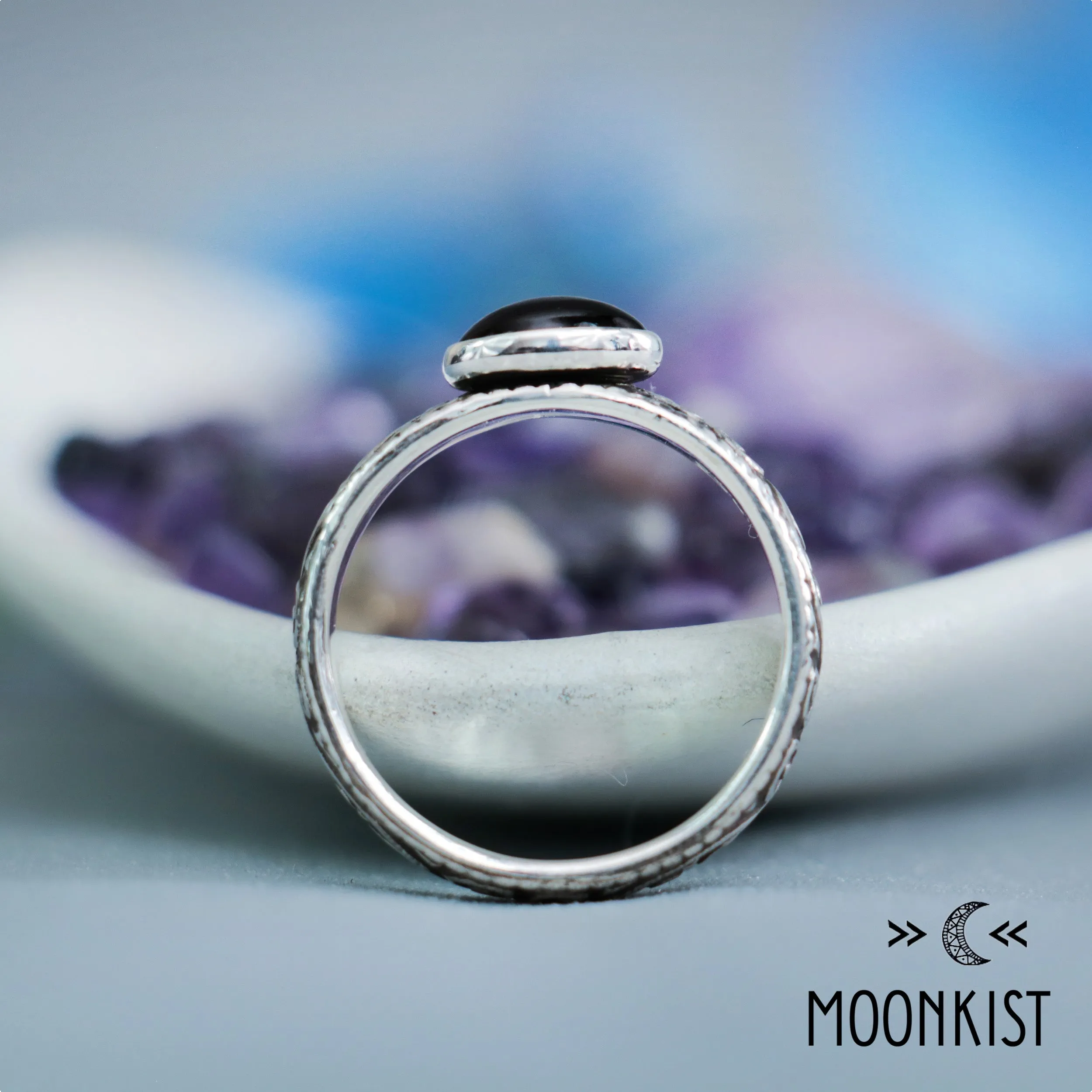 Romantic Silver Swirl East West Oval Promise Ring | Moonkist Designs