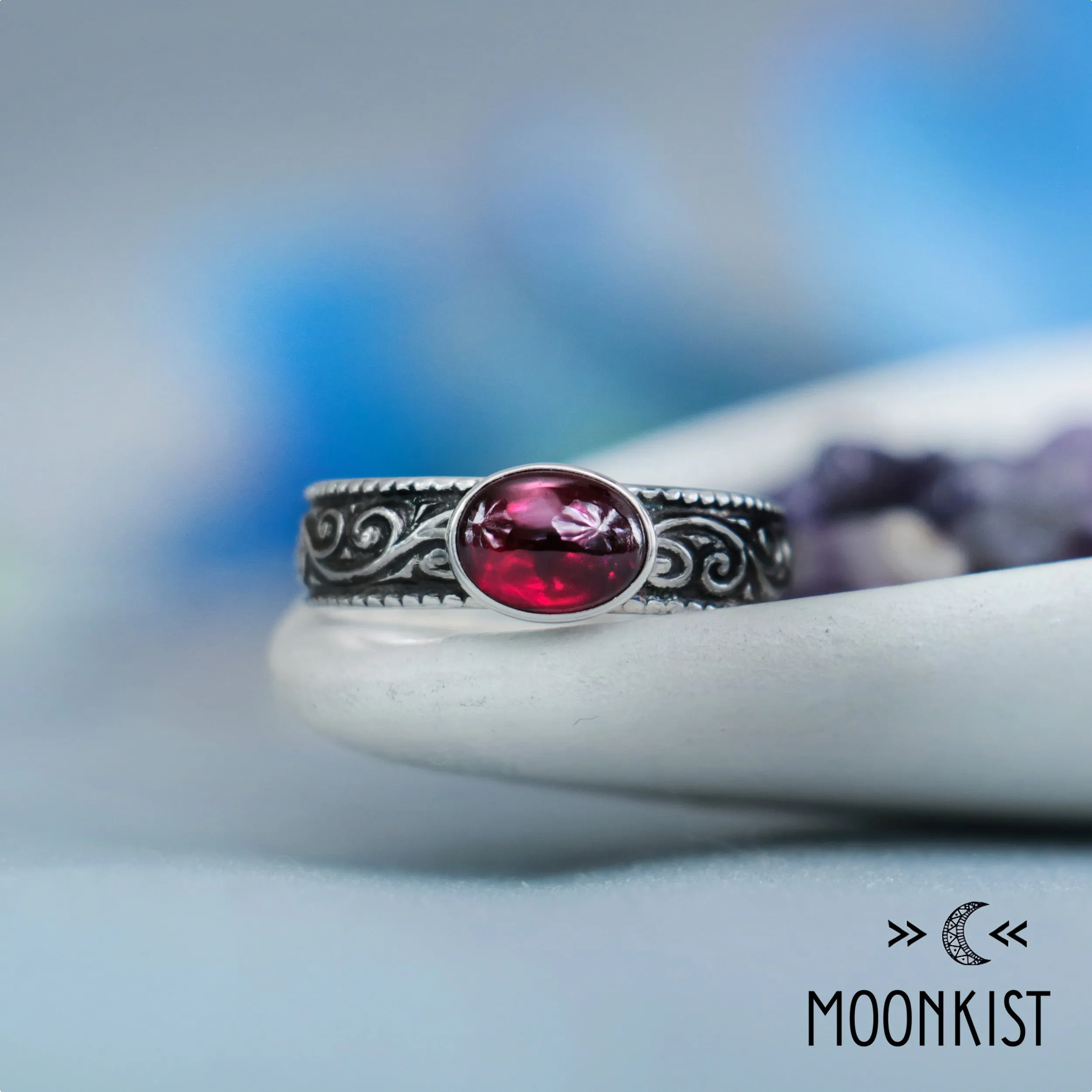 Romantic Silver Swirl East West Oval Promise Ring | Moonkist Designs