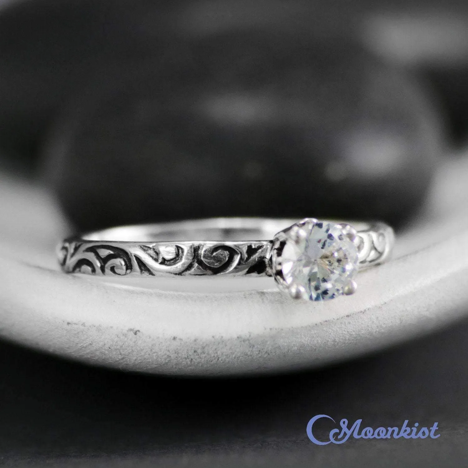 Romantic Swirl Engagement Ring in Sterling Silver | Moonkist Designs