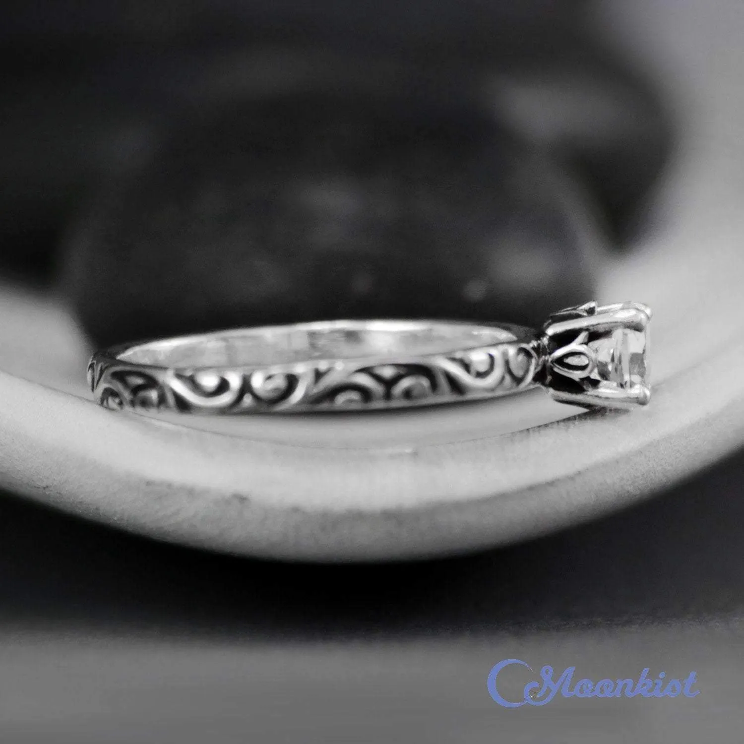 Romantic Swirl Engagement Ring in Sterling Silver | Moonkist Designs