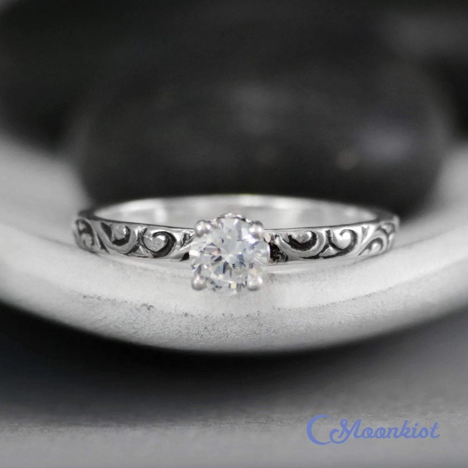 Romantic Swirl Engagement Ring in Sterling Silver | Moonkist Designs