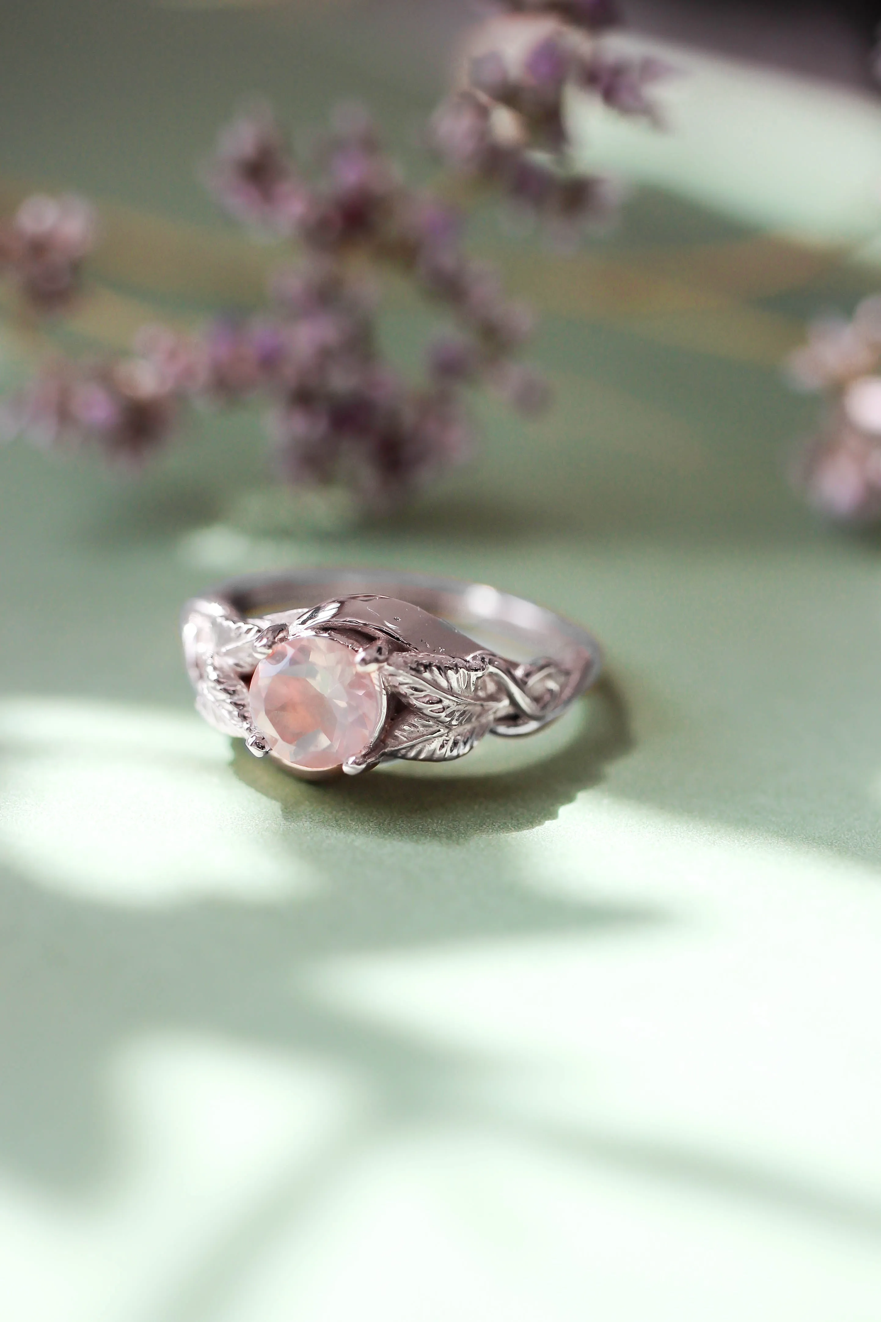 Rose quartz romantic engagement ring / Azalea