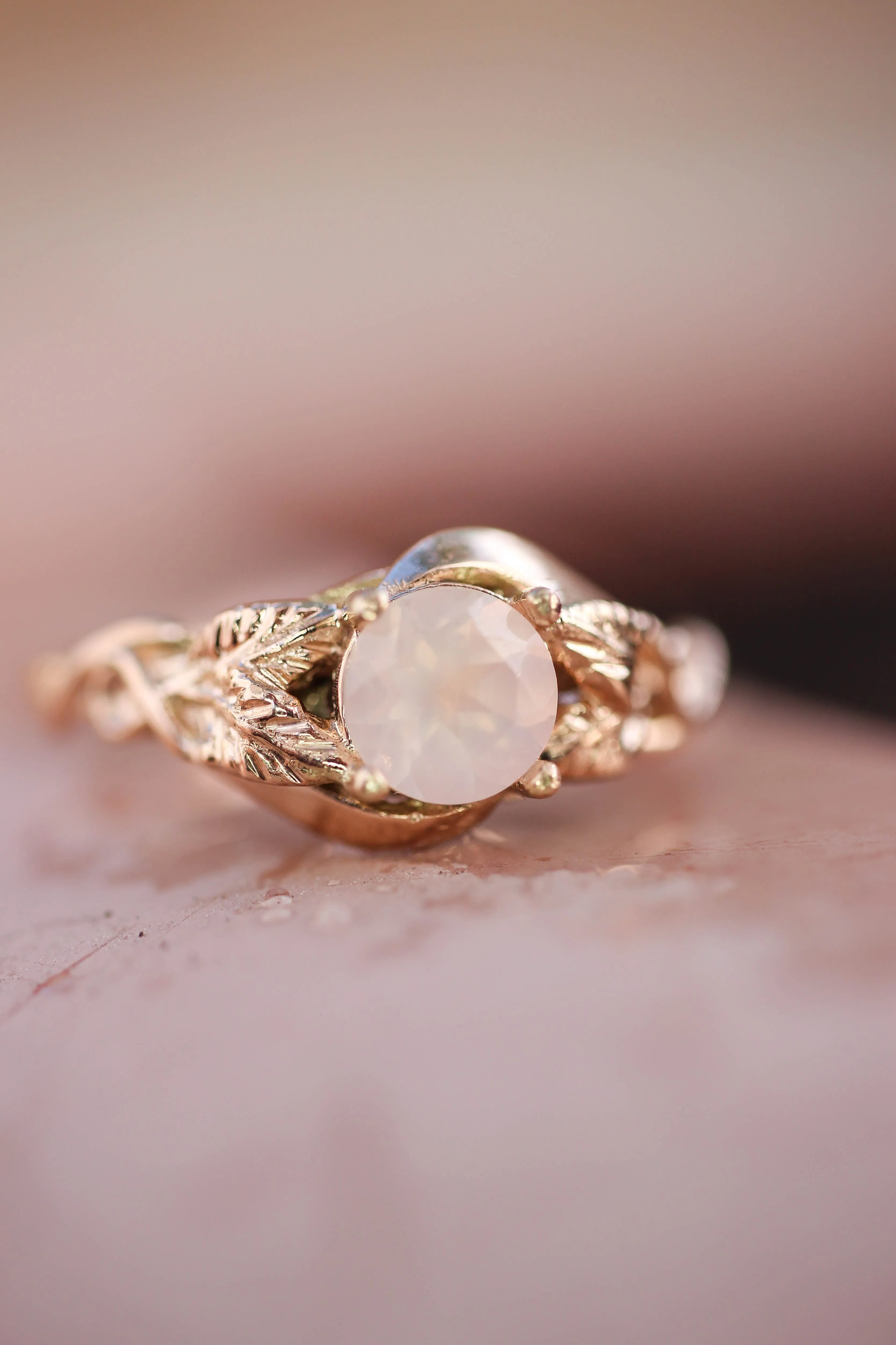 Rose quartz romantic engagement ring / Azalea