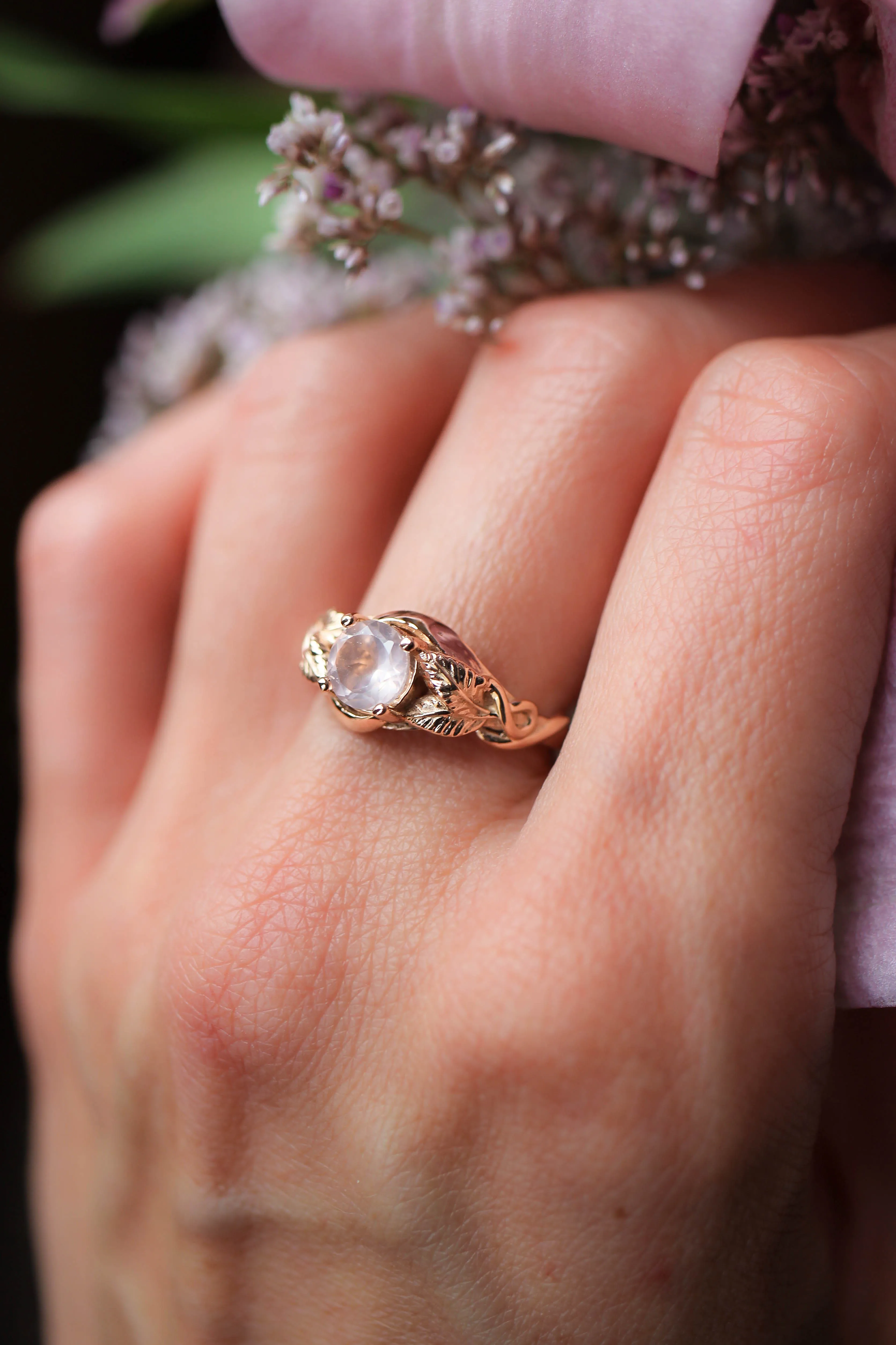 Rose quartz romantic engagement ring / Azalea