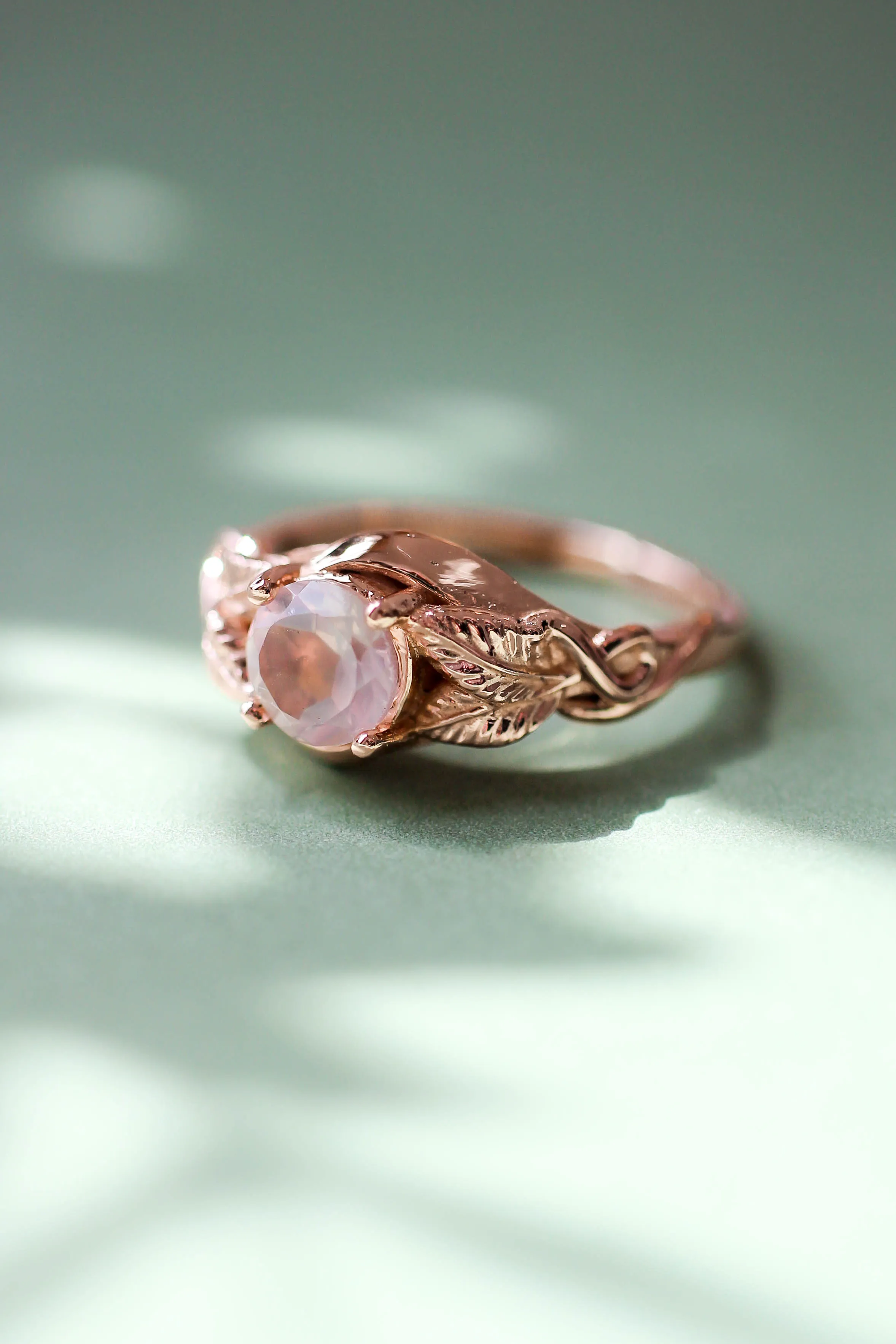 Rose quartz romantic engagement ring / Azalea