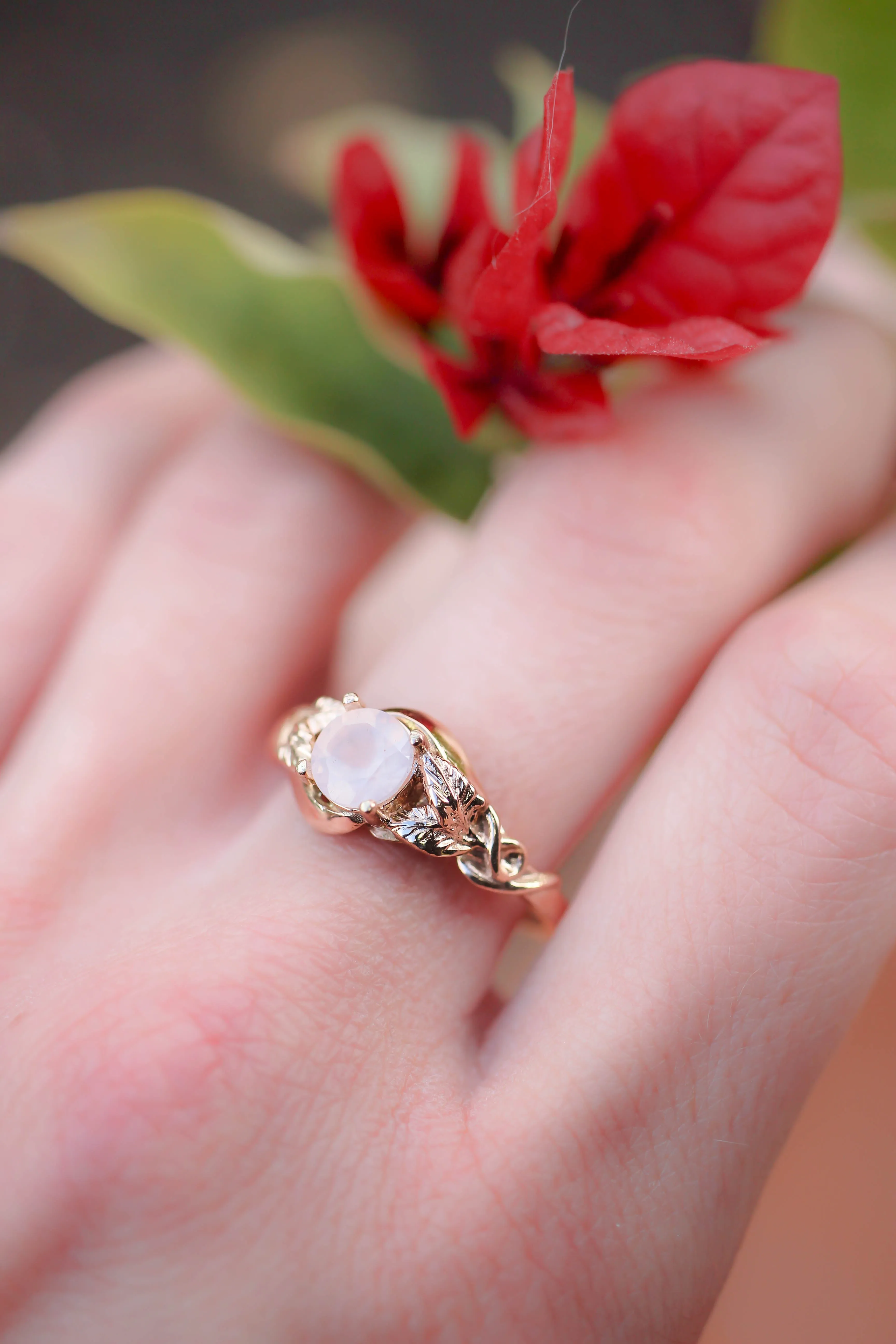 Rose quartz romantic engagement ring / Azalea