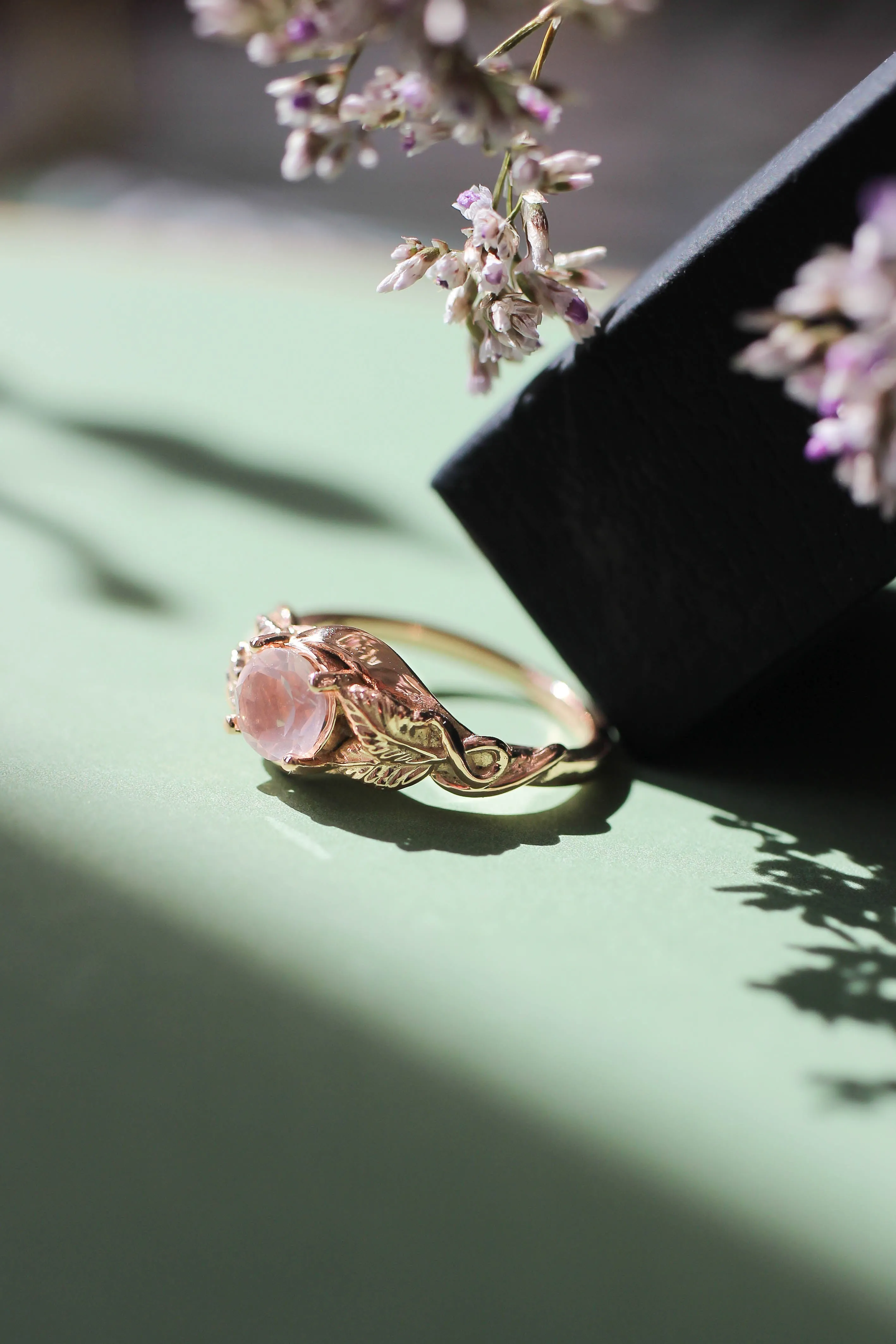 Rose quartz romantic engagement ring / Azalea