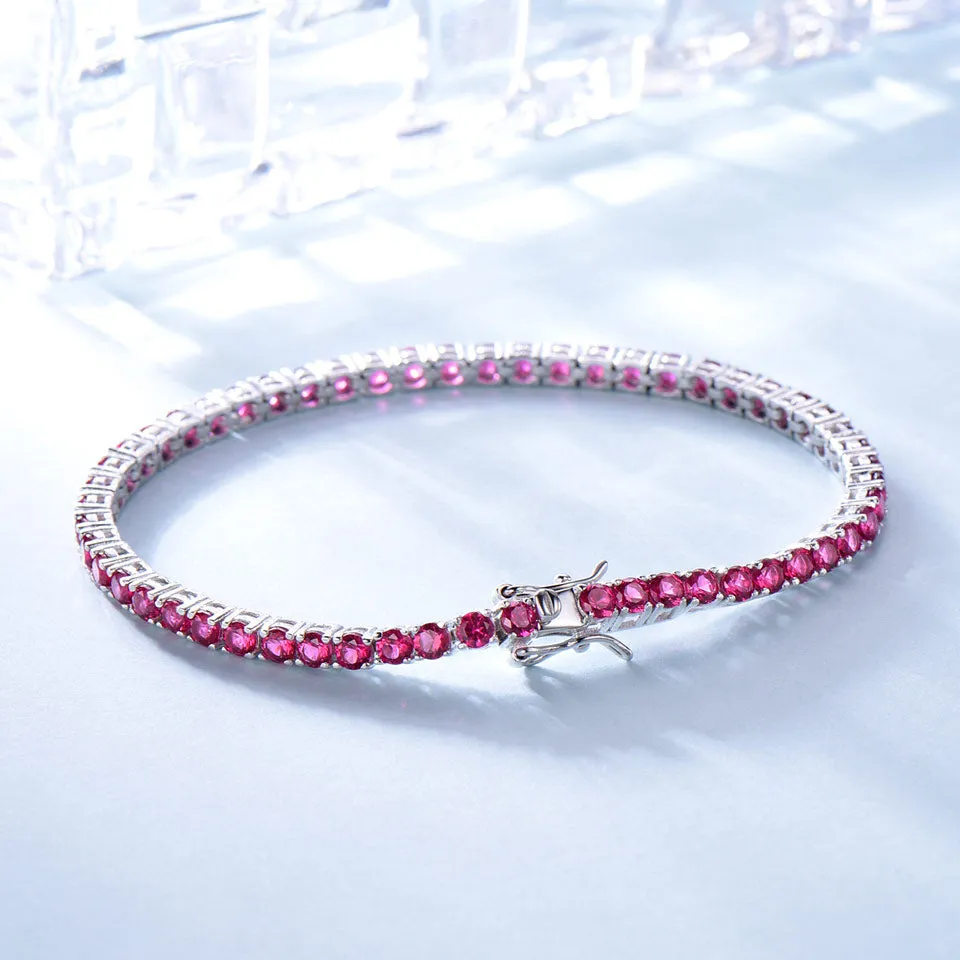 Ruby, Sapphire or Topaz 925 Sterling Silver Romantic Wedding Bracelet