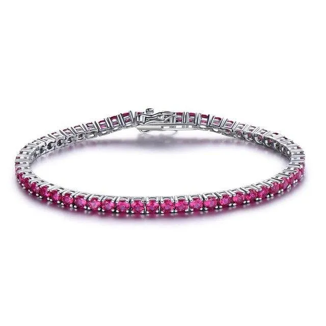 Ruby, Sapphire or Topaz 925 Sterling Silver Romantic Wedding Bracelet