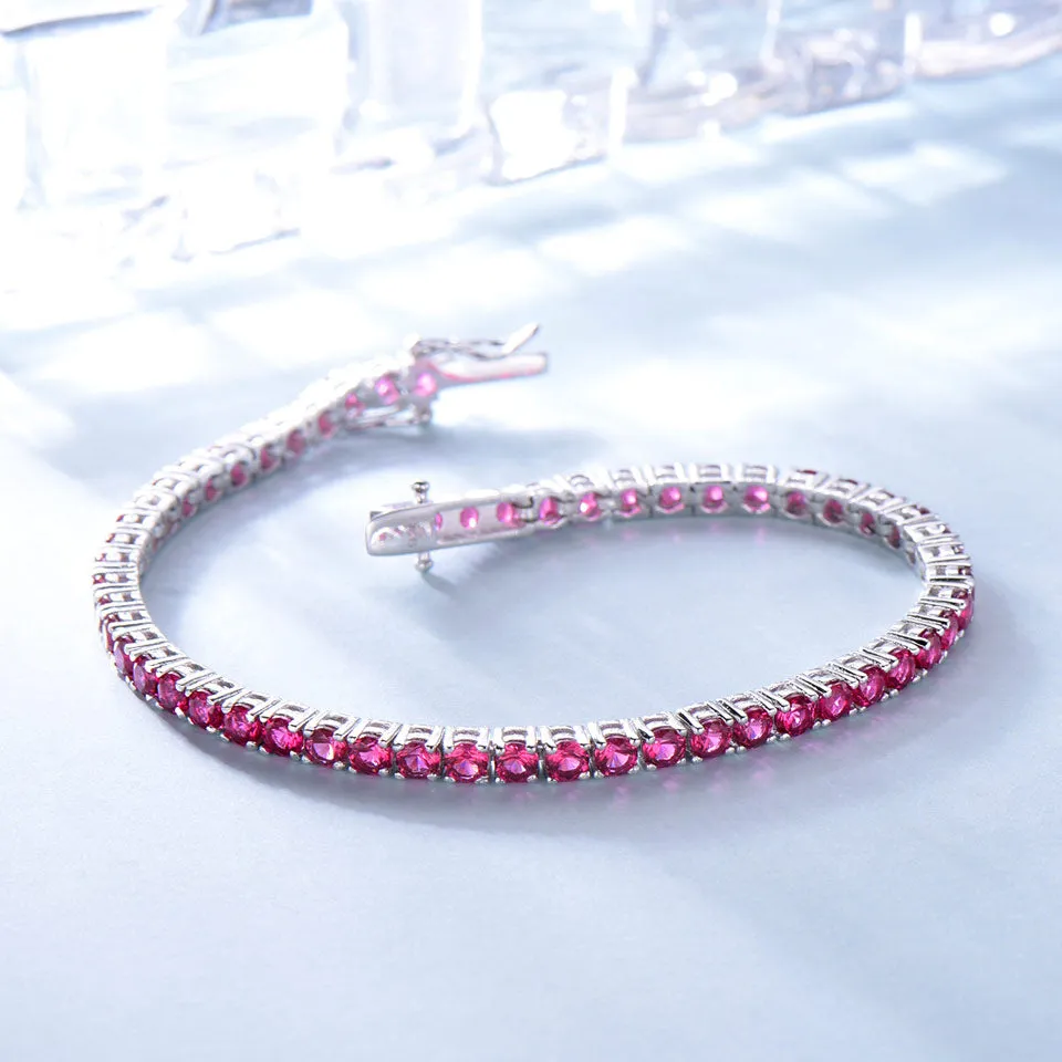 Ruby, Sapphire or Topaz 925 Sterling Silver Romantic Wedding Bracelet