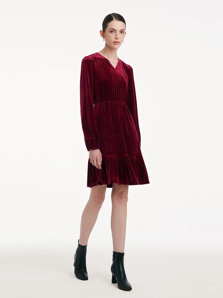 Sequins Velvet V-Neck Women Mini Dress