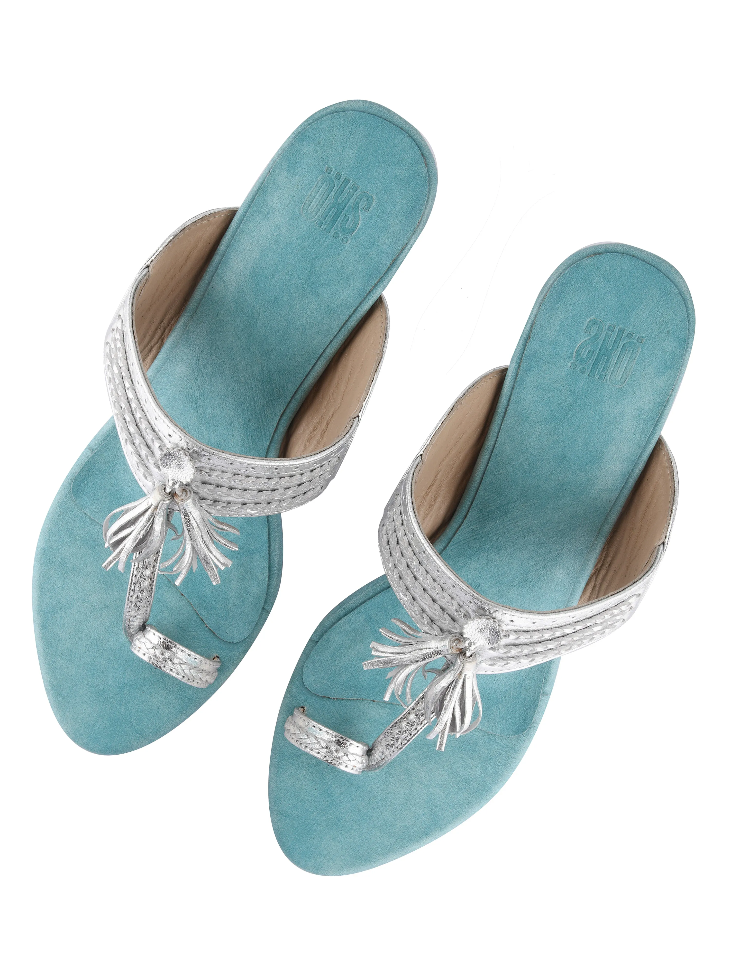 Silver/ Blue Kolhapuri Heels For Women