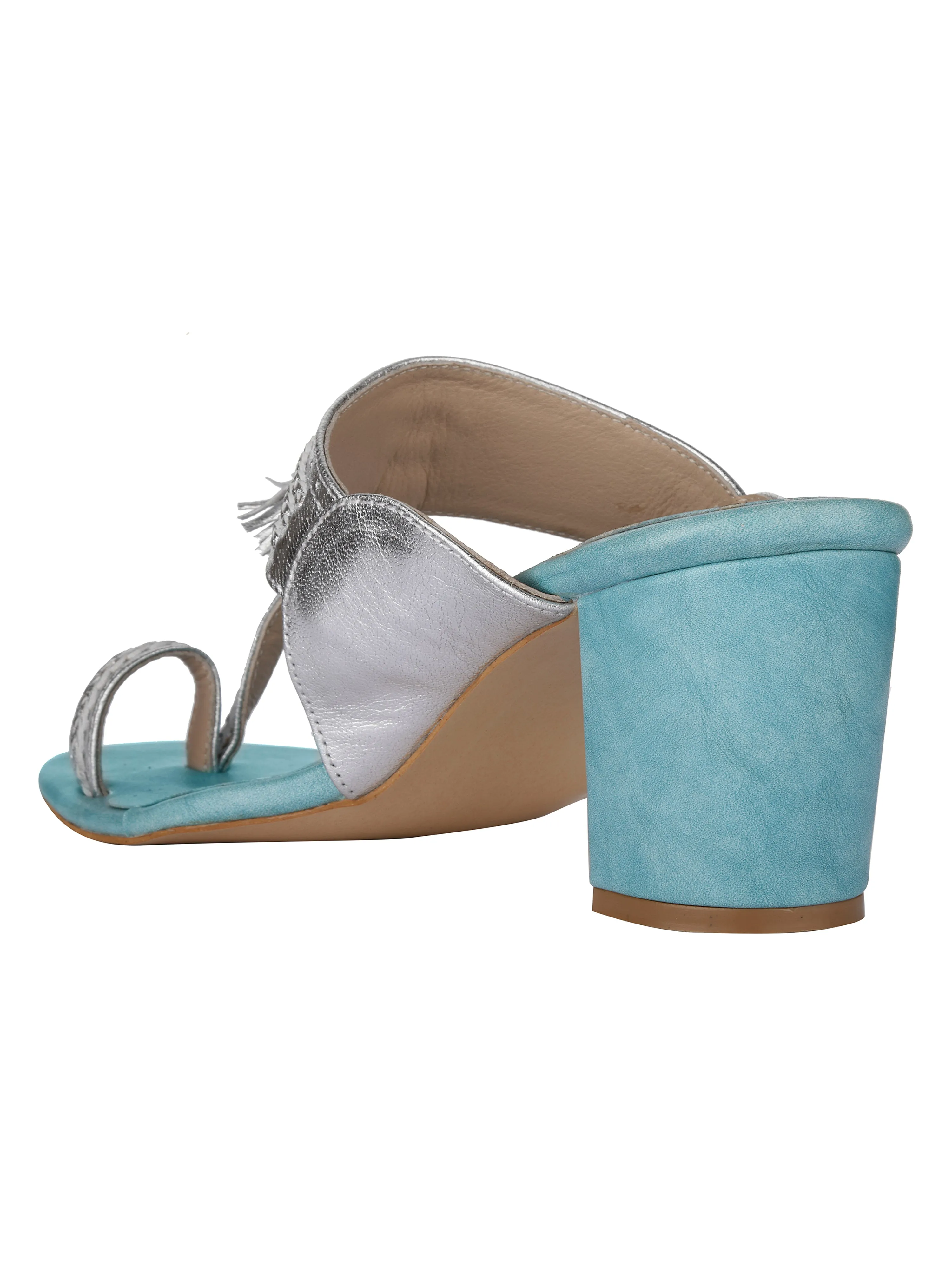 Silver/ Blue Kolhapuri Heels For Women