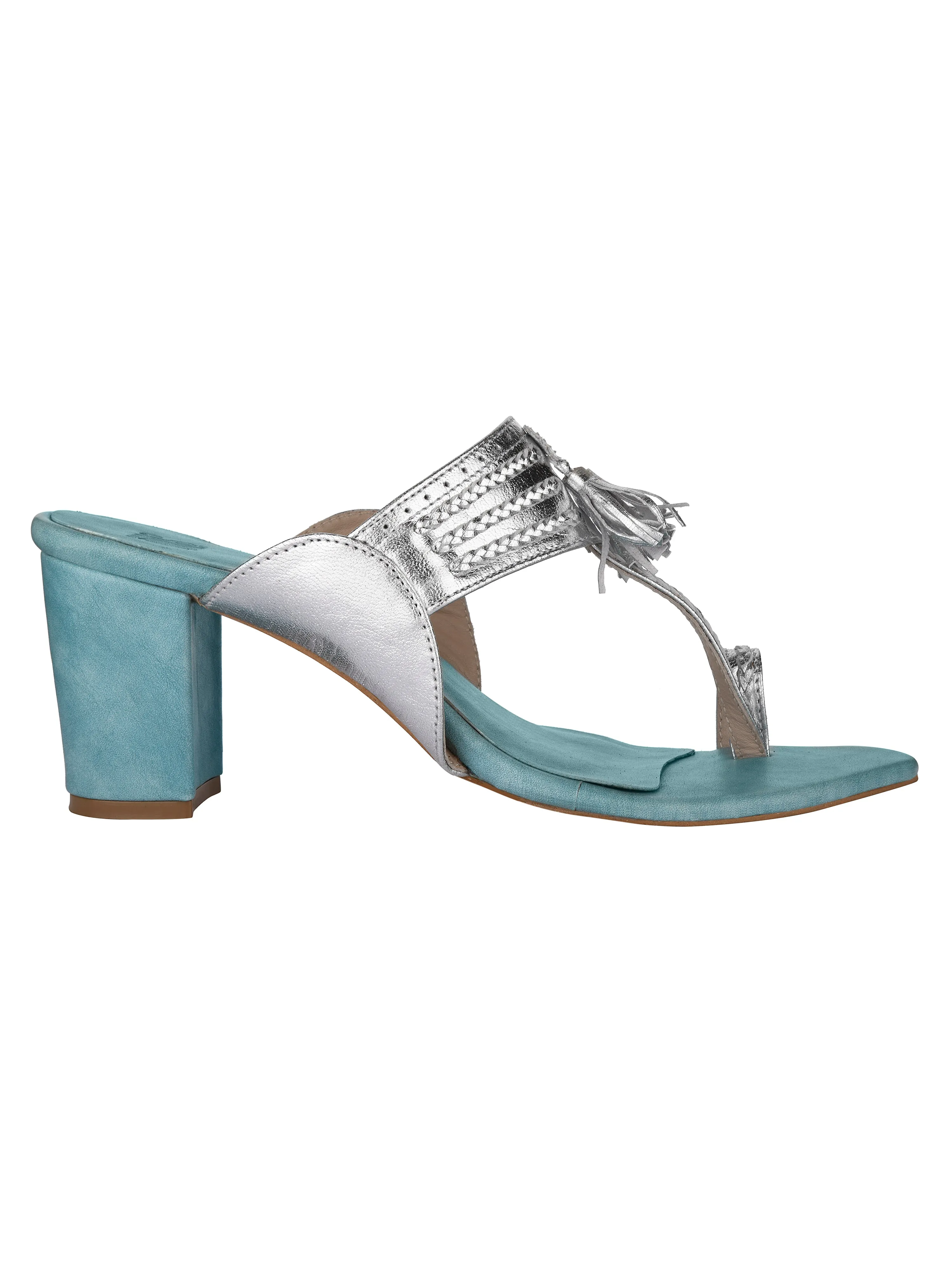 Silver/ Blue Kolhapuri Heels For Women