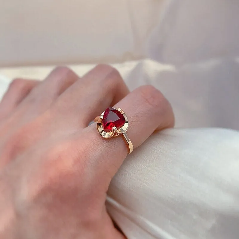 Simple Romantic Heart Ruby Ring