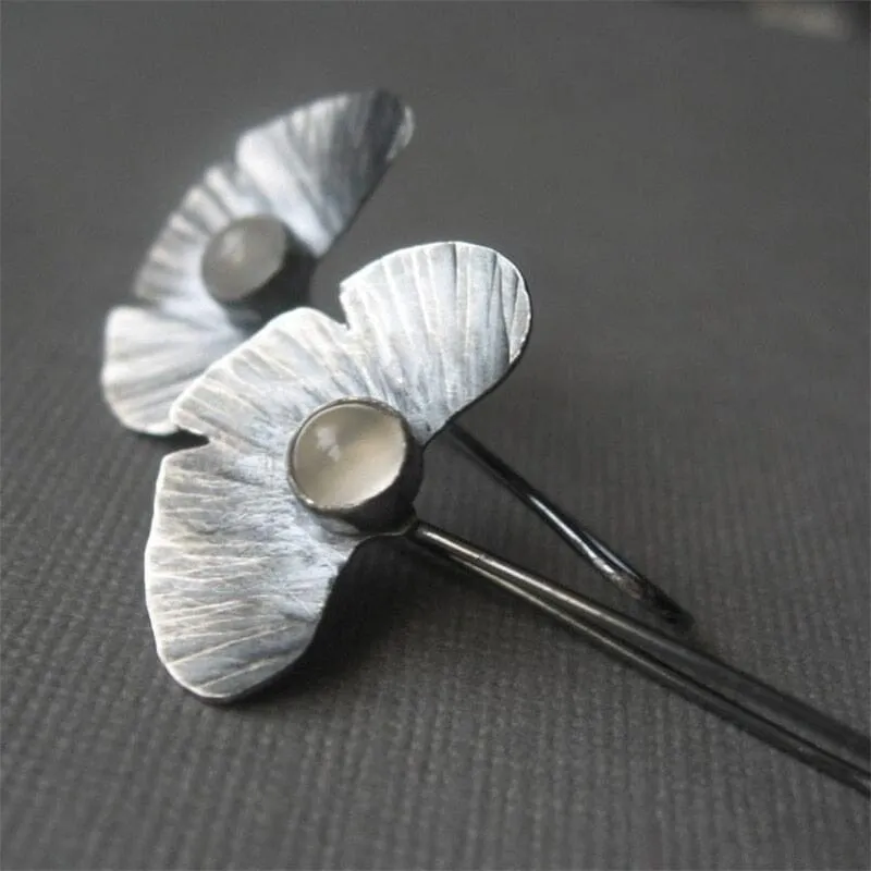 Sweet Fresh And Romantic Inlaid Moonstone Lotus Leaf Earrings