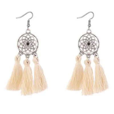 White Tassel Silver Drop Earring For Women